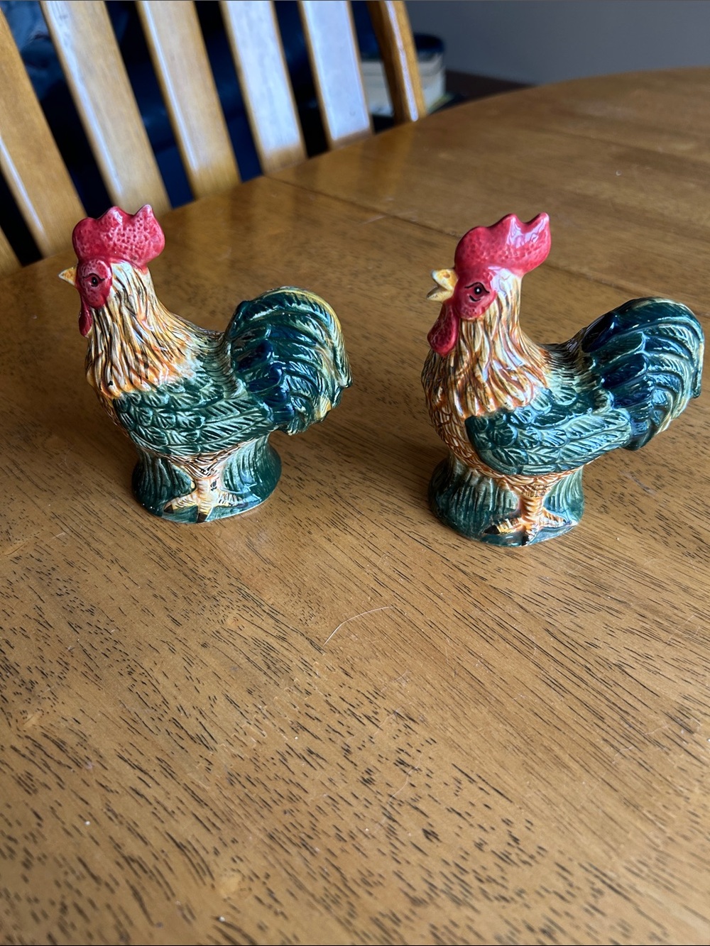 Ceramic Rooster Salt and Pepper Shakers - Green & Red